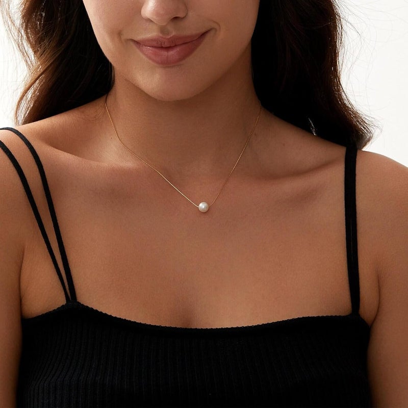 Treasure Bender Pearl Necklaces for Women Trendy, 14k Gold Plated Dainty Necklace Simple Pearl Drop Single Charm Pendant Necklace Birthday Wedding Gifts Gold Jewelry for Women - Image 2